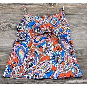 Lands' End Swim Top Tankini Multicolor Paisley Adjustable Straps Underwire Sz 6
